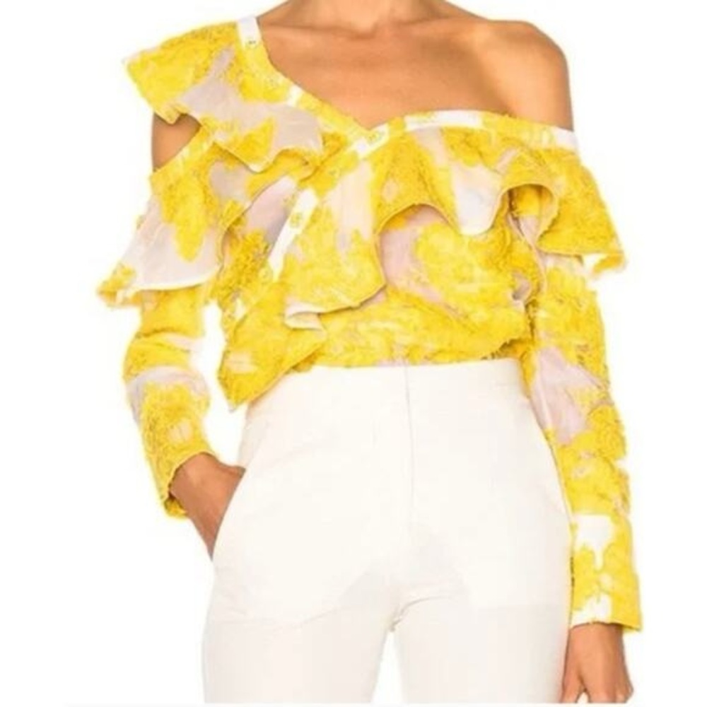 Self-Portrait Yellow Floral Appliqué Ruffle Blouse